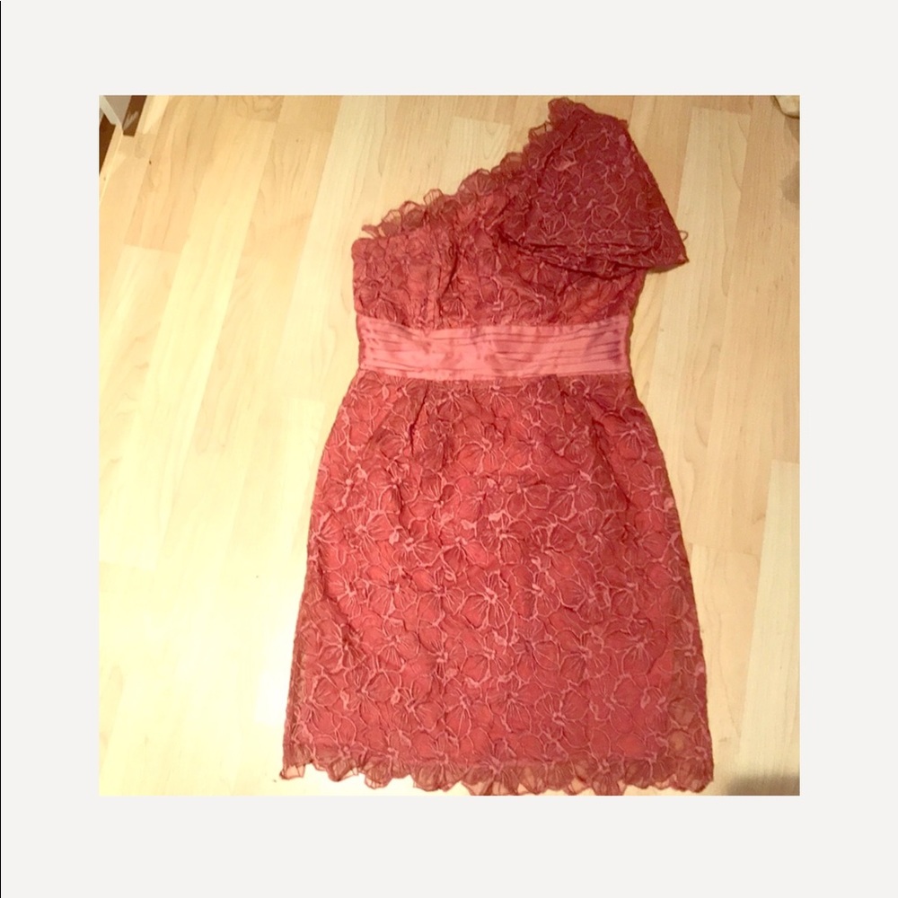 One shoulder blush floral dress